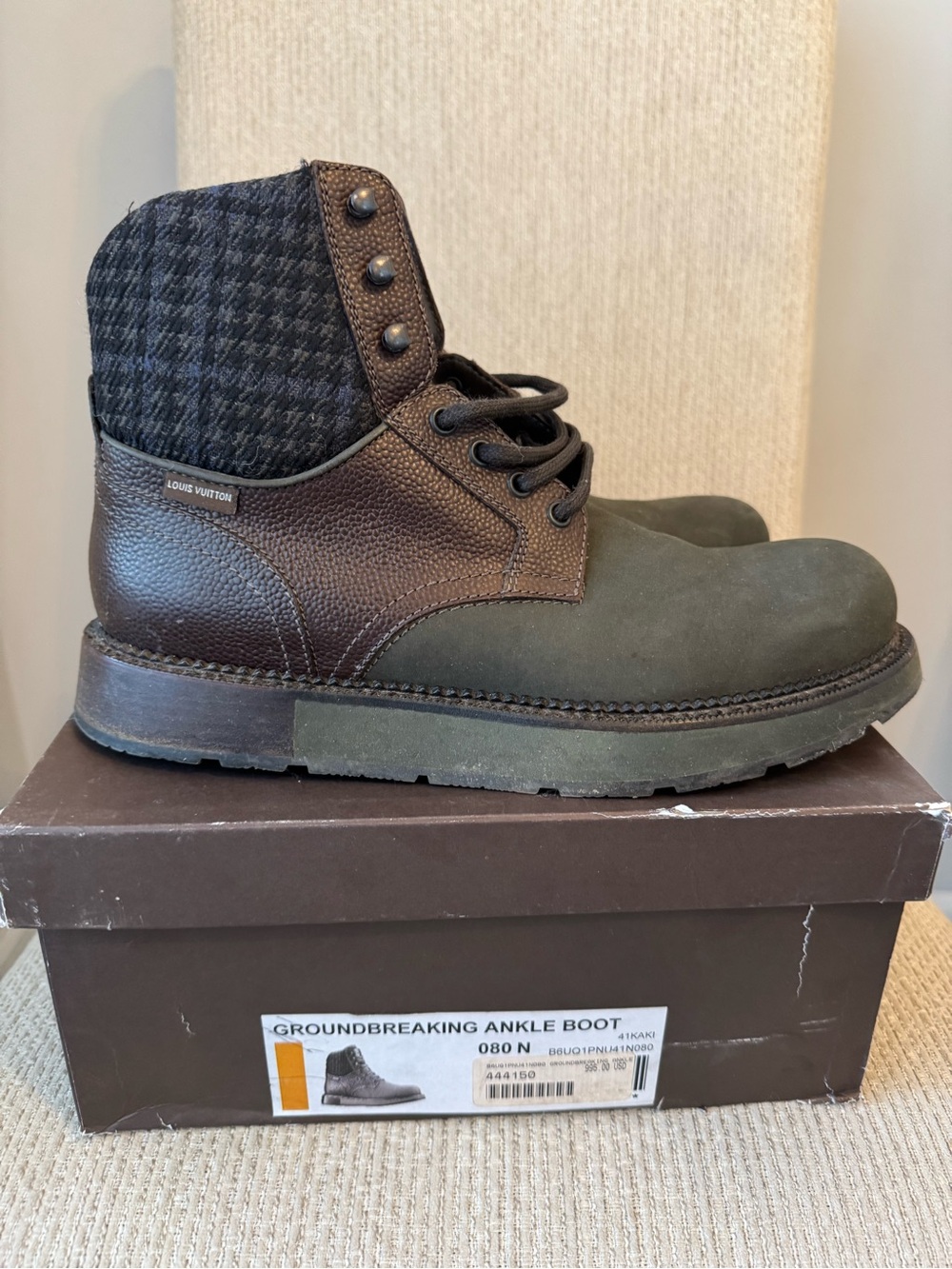 Louis Vuitton Men’s Groundbreaking Ankle Boots — Olive Green & Brown
